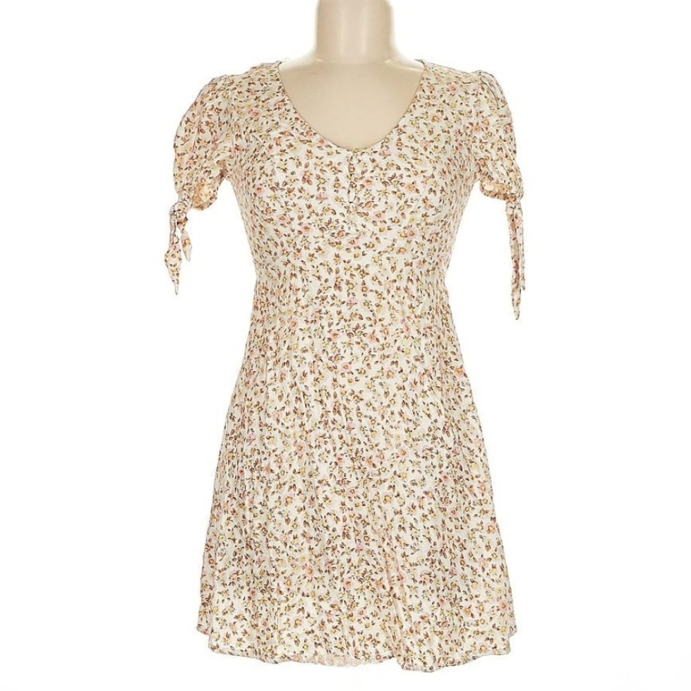 Arizona Jean Co V Neck Bow Tie Sleeves Floral Mini Sun Dress Size L